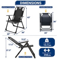 Udpatio Outdoor Dining Chairs Set Of 4 Heavy Duty Adjustable Recliner Folding Chairs For Outdoor Camping Garden Support 300Lb