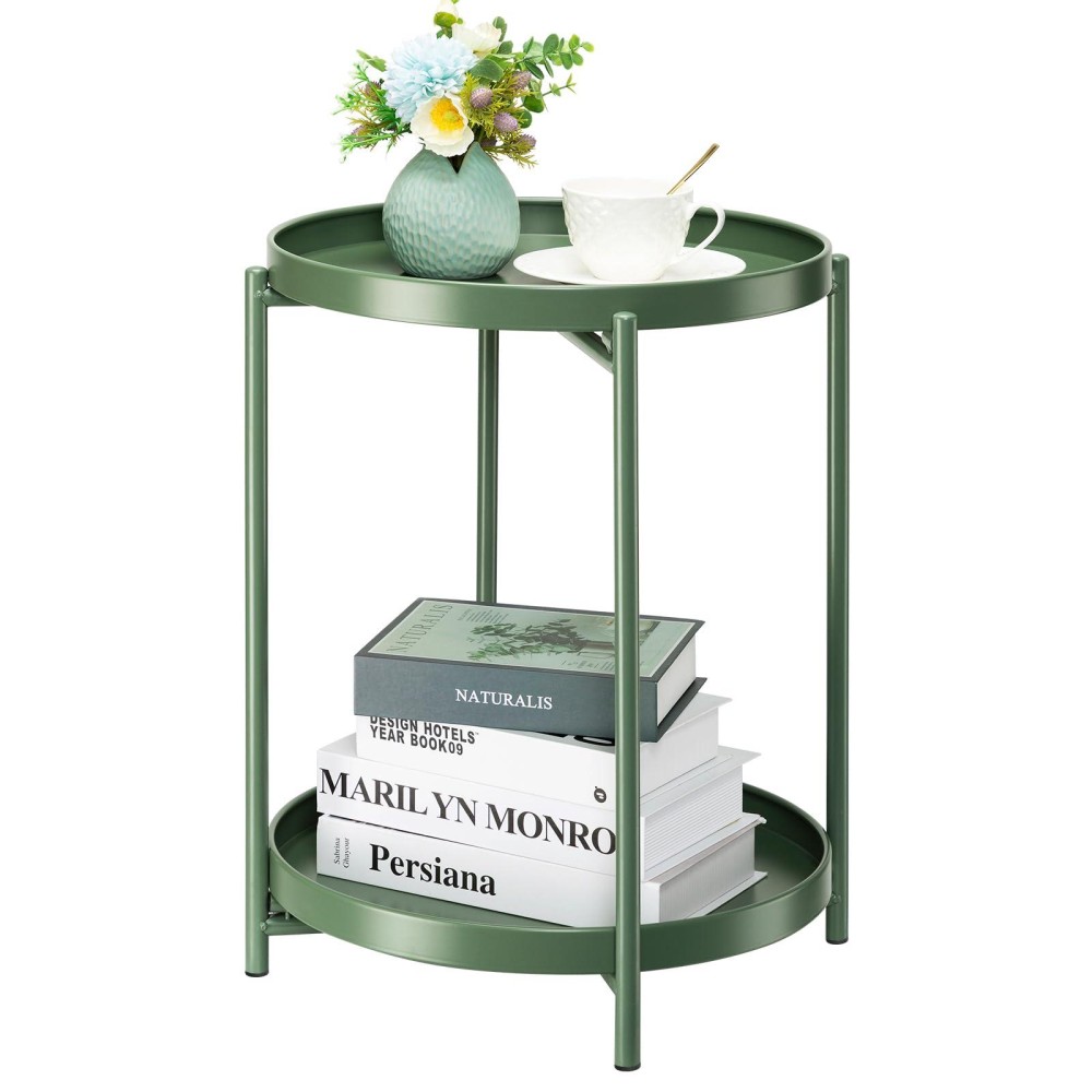 Danpinera 2 Tier Metal Side Table With Removable Tray Folding End Table Outdoor Side Table Small Accent Table Antirust Green