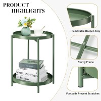 Danpinera 2 Tier Metal Side Table With Removable Tray Folding End Table Outdoor Side Table Small Accent Table Antirust Green