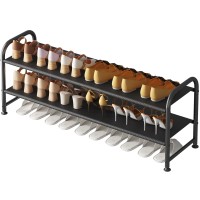 Ingiordar Shoe Rack 2 Tier Long Storage Organizer Wide Metal Shoe Shelf For Closet Entryway Black