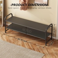 Ingiordar Shoe Rack 2 Tier Long Storage Organizer Wide Metal Shoe Shelf For Closet Entryway Black