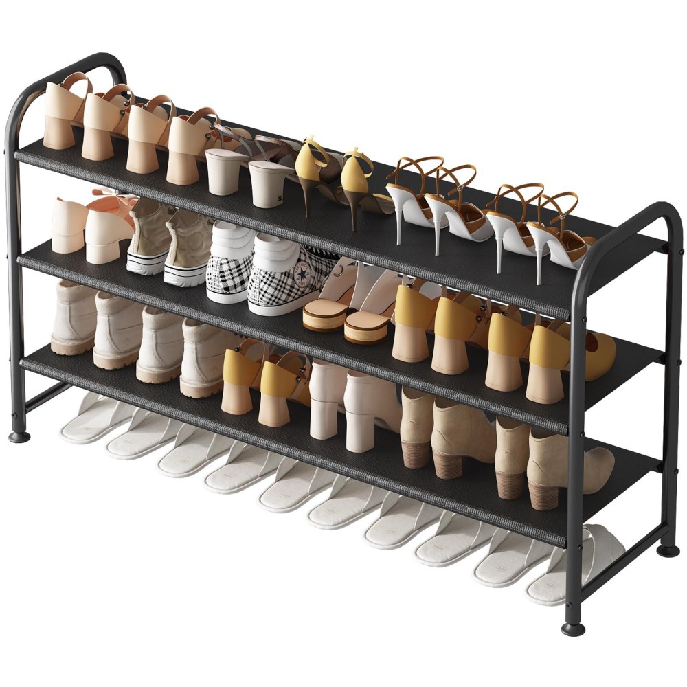 Ingiordar Shoe Rack 3 Tier Long Storage Organizer Wide Metal Shoe Shelf For Closet Entryway Black