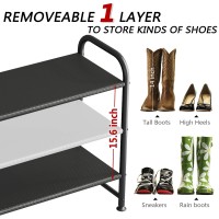 Ingiordar Shoe Rack 3 Tier Long Storage Organizer Wide Metal Shoe Shelf For Closet Entryway Black