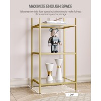 Hzuaneri Bookcase Bookshelf, Tempered Glass Bookshelves, Slim Shelving Unit For Bedroom, Bathroom, Home Office, Steel Frame, 5 Tier Gold Bc05001G