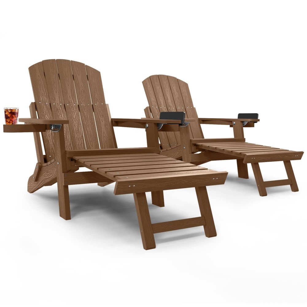 Yefu Adirondack Chair With Ottoman Set Of 2 Adjustable Backrest Adirondack Chairs Folding Outdoor Fire Pit Chair With 2 Cupho