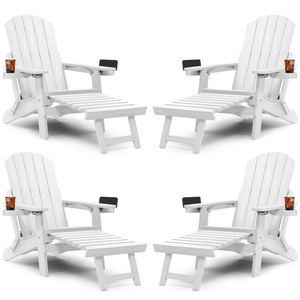 Yefu Adirondack Chair With Ottoman Set Of 4 Adjustable Backrest Adirondack Chairs Folding Outdoor Fire Pit Chair With 2 Cupho