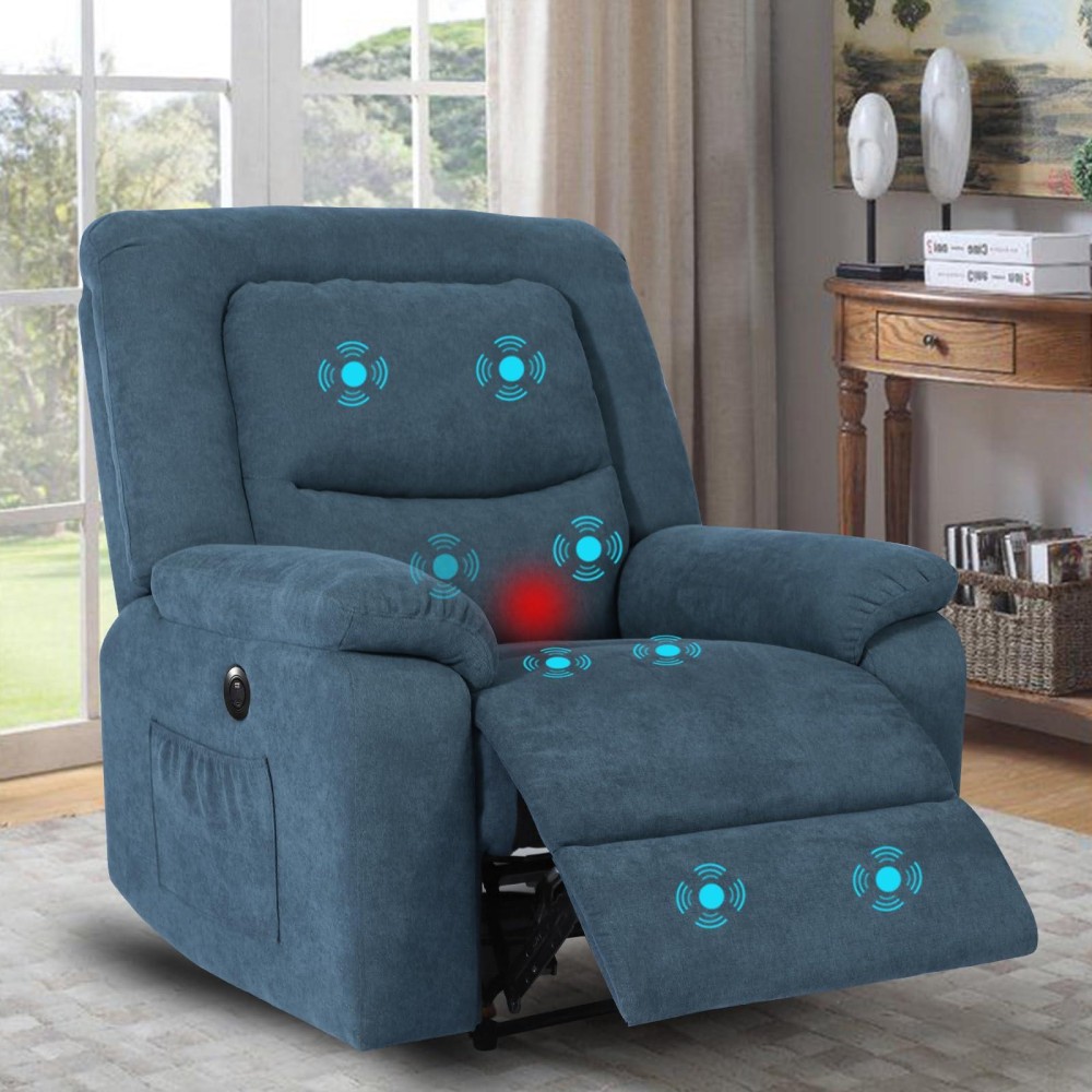 Consofa Electric Power Recliner Chair With Massage And Heat, Electric Power Recliner Chairs For Adults, Massage Recliner Chairs With Charge Ports & Pockets For Living Room, Microfiber Recliner Chair