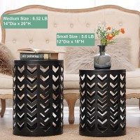 Ym Set Of 3 Black End Tables Nesting Metal Round Coffee Table Heavy Duty Meta Plant Stand Decorative Garden Stool Outdoor Mu