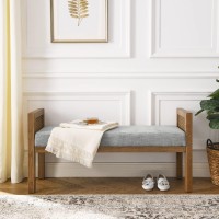 Niccae Linen Upholstered Bedroom Bench, Bench Equipped with Solid Wood Legs, Rattan Woven Mesh, and Detachable Upholstery Made of Soft Cushion (Brown)