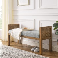 Niccae Linen Upholstered Bedroom Bench, Bench Equipped with Solid Wood Legs, Rattan Woven Mesh, and Detachable Upholstery Made of Soft Cushion (Brown)