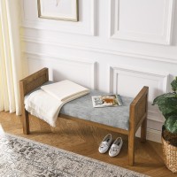 Niccae Linen Upholstered Bedroom Bench, Bench Equipped with Solid Wood Legs, Rattan Woven Mesh, and Detachable Upholstery Made of Soft Cushion (Brown)