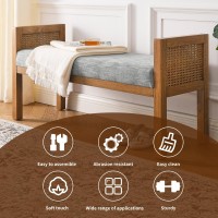 Niccae Linen Upholstered Bedroom Bench, Bench Equipped with Solid Wood Legs, Rattan Woven Mesh, and Detachable Upholstery Made of Soft Cushion (Brown)