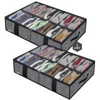 Friday Monkey Premium Large Under Bed Shoe Storage Organizers 2 Pack Fit Total 28 Pairs Sturdy Underbed Shoes Box Bin Containe