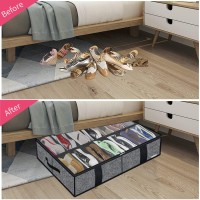 Friday Monkey Premium Large Under Bed Shoe Storage Organizers 2 Pack Fit Total 28 Pairs Sturdy Underbed Shoes Box Bin Containe