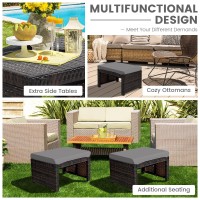 Oralner Outdoor Ottoman, Set Of 2 Wicker Footstools, All-Weather Rattan Foot Stools W/Removable Cushions, Patio Footrest Extra Seating For Porch, Poolside, Garden, Deck, Easy Assembly (Gray)