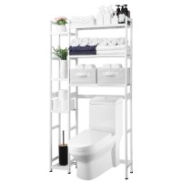 Homde Over The Toilet Storage With Basket And Drawer Bamboo Bathroom Organizer With Adjustable Shelf Waterproof Feet Pad Spa