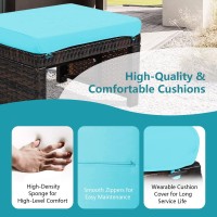 Oralner Outdoor Ottoman, Set Of 2 Wicker Footstools, All-Weather Rattan Foot Stools W/Removable Cushions, Patio Footrest Extra Seating For Porch, Poolside, Garden, Deck, Easy Assembly (Turquoise)