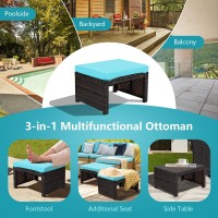 Oralner Outdoor Ottoman, Set Of 2 Wicker Footstools, All-Weather Rattan Foot Stools W/Removable Cushions, Patio Footrest Extra Seating For Porch, Poolside, Garden, Deck, Easy Assembly (Turquoise)
