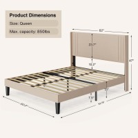 Gizoon Queen Bed Frame With Wingback Headboard, Upholstered Platform Bed With Modern Geometric Headboard, Wooden Slats, Noise-Free, No Box Spring Needed
