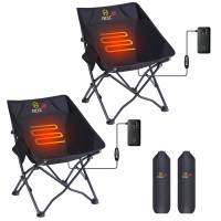 Nice C Heated Camping Chairs, Fold Chair, Portable Chair, Backpacking Chair, Compact & Heavy Duty Outdoor, Travel, Picnic, Festival With 2 Side Pockets&Carry Bag, Power Bank Included (2 Pack)