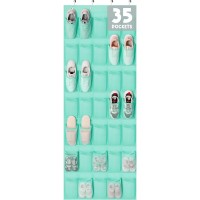 Tiblue Over The Door Shoe Organizer With 35 Durable Mesh Pockets Turquoise