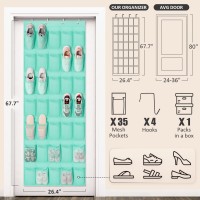 Tiblue Over The Door Shoe Organizer With 35 Durable Mesh Pockets Turquoise