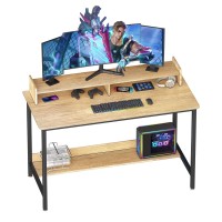 Woodynlux Computer Desk With Shelves, 43 Inch Gaming Writing Desk, Study Pc Table Workstation With Storage For Home Office, Living Room, Bedroom, Metal Frame, Beech.