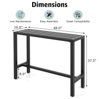 Costway Outdoor Bar Table 48-Inch Wide, Narrow Counter Height Dining Table With Waterproof Top And Heavy-Duty Metal Frame, Rectangular Pub Table For Hot Tub Garden Patio Backyard Poolside, Black