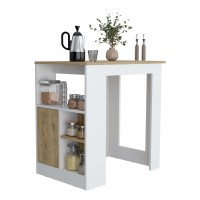 DEPOT E-SHOP Masset Kitchen Island with Side Shelve and Push to open cabinet , White Macadamia(D0102H5LR0X)