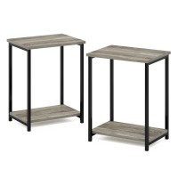 Furinno Simplistic Industrial Metal Frame End Table 2Pack French Oak