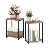 Furinno Simplistic Industrial Metal Frame End Table 2Pack French Oak