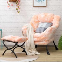 Hollyhome Fauxfur Lazy Chair With Foldable Ottoman Accent Comfy Lounge Arm Chair And Folding Footrest Stool Set Leisure Sofa