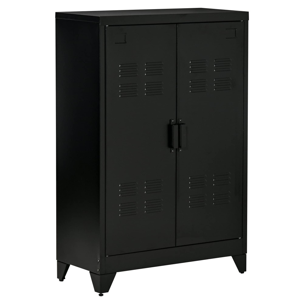 Homcom Industrial Storage Cabinet, Steel Garage Cabinet With Double Doors And Adjustable Shelves, Black