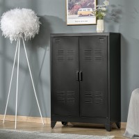 Homcom Industrial Storage Cabinet, Steel Garage Cabinet With Double Doors And Adjustable Shelves, Black