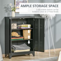 Homcom Industrial Storage Cabinet, Steel Garage Cabinet With Double Doors And Adjustable Shelves, Black