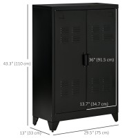 Homcom Industrial Storage Cabinet, Steel Garage Cabinet With Double Doors And Adjustable Shelves, Black