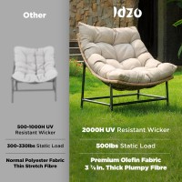 Idzo Caline Large Rattan Outdoor Papasan Chair Set Of 2 Premium Olefin Thick Cushion Upgraded 2000Hrs Uv Resistant Wicker 500