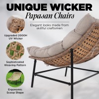 Idzo Caline Large Rattan Outdoor Papasan Chair Set Of 2 Premium Olefin Thick Cushion Upgraded 2000Hrs Uv Resistant Wicker 500