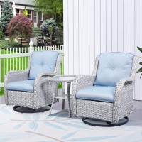 Hummuh 3Piece Swivel Rocking Rattan Chair Outdoor Patio Bistro Furniture Conversation Set Wicker Chair With Glass Side Tableli