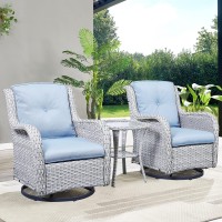 Hummuh 3Piece Swivel Rocking Rattan Chair Outdoor Patio Bistro Furniture Conversation Set Wicker Chair With Glass Side Tableli