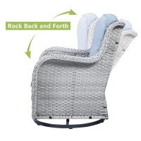 Hummuh Outdoor Swivel Rocker Wicker Patio Chairs Set Of 2 Rattan Rocking Chair Furniture Setlight Grey Light Blue