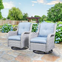 Hummuh Outdoor Swivel Rocker Wicker Patio Chairs Set Of 2 Rattan Rocking Chair Furniture Setlight Grey Light Blue