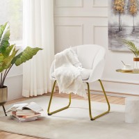 Yaheetech Modern Velvet Armchair, Flower Shaped Makeup Chair Vanity Chair With Golden Metal Legs For Living Room/Makeup Room/Bedroom/Home Office/Kitchen, White