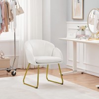 Yaheetech Modern Velvet Armchair, Flower Shaped Makeup Chair Vanity Chair With Golden Metal Legs For Living Room/Makeup Room/Bedroom/Home Office/Kitchen, White