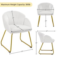 Yaheetech Modern Velvet Armchair, Flower Shaped Makeup Chair Vanity Chair With Golden Metal Legs For Living Room/Makeup Room/Bedroom/Home Office/Kitchen, White