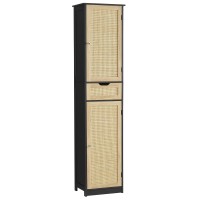 Iwell Tall Storage Cabinet With 2 Adjustable Shelves Rattan Bathroom Storage Cabinet With Drawer Freestanding Narrow Tall Cabi