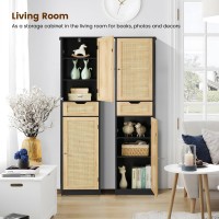 Iwell Tall Storage Cabinet With 2 Adjustable Shelves Rattan Bathroom Storage Cabinet With Drawer Freestanding Narrow Tall Cabi