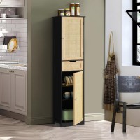 Iwell Tall Storage Cabinet With 2 Adjustable Shelves Rattan Bathroom Storage Cabinet With Drawer Freestanding Narrow Tall Cabi