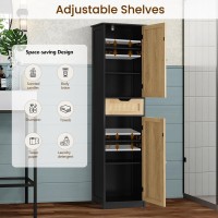 Iwell Tall Storage Cabinet With 2 Adjustable Shelves Rattan Bathroom Storage Cabinet With Drawer Freestanding Narrow Tall Cabi