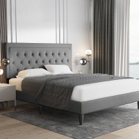 Allewie Queen Size Bed Frame Upholstered Platform Bed With Adjustable Headboard Button Tufted Wood Slat Support Easy Assembly